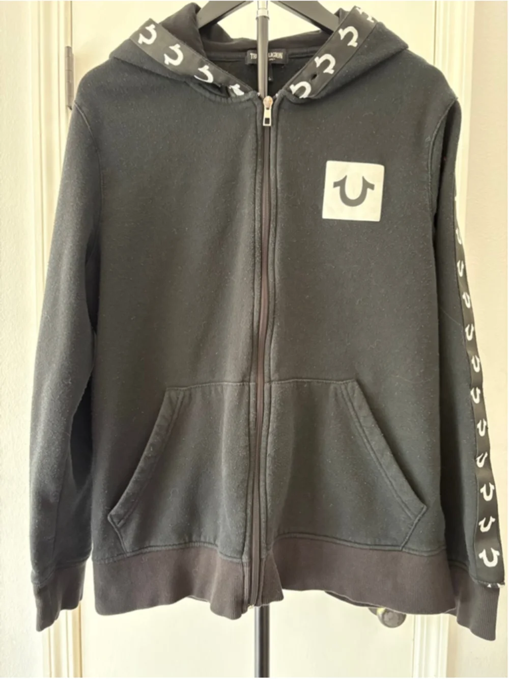 True Religion Men’s Black & White Full-Zip Hoodie M